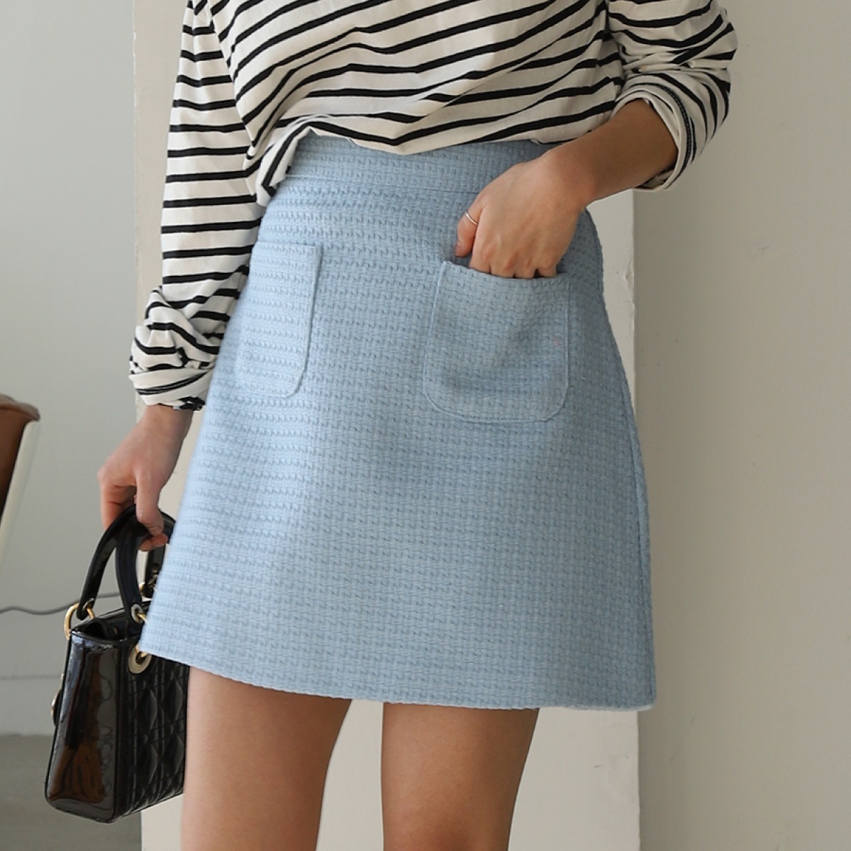 [바잉] Tweed A line skirt (크림, 스카이블루, 핑크)